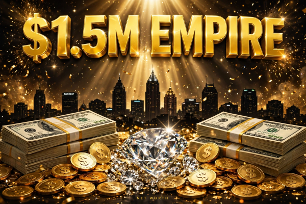 Porsha Williams net worth viral thumbnail with $1.5M empire text, luxury gold and cash imagery