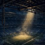 Air Force commando tribute illustration showing a dark stadium with a single rappelling rope hanging from the rafters