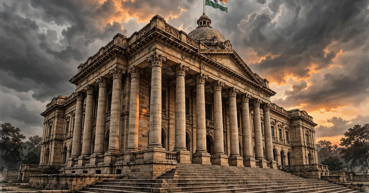 Meerut blue drum murder case: symbolic illustration of an Indian courthouse at dusk where the death sentence was pronounced (LB Daily News)