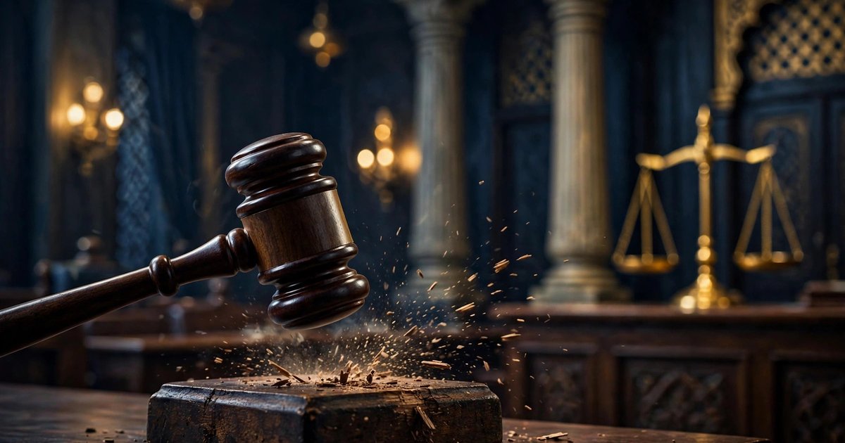 Meerut blue drum murder: symbolic illustration of a courtroom gavel after the death penalty verdict for Muskan Rastogi and Sahil Shukla (LB Daily News)