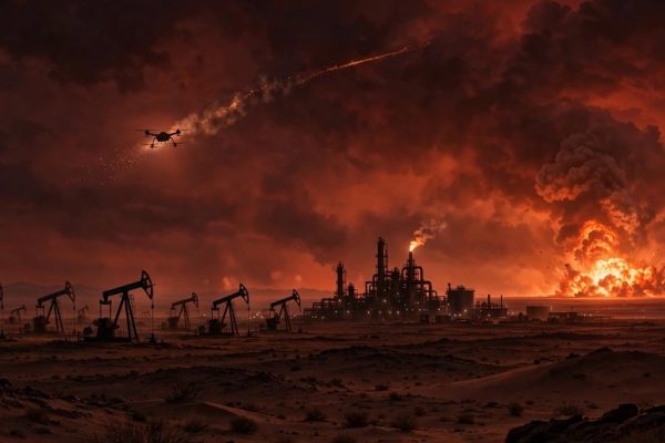 Saudi Arabia attack: a drone is intercepted over the Shaybah oilfield at night — falling debris killed two and injured an Indian national